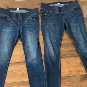 Two of the same low panel maternity jeans